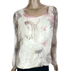 Marina Gigli Pullover Top Sheer Silk Light Beige & Purple Size Medium 100% Silk